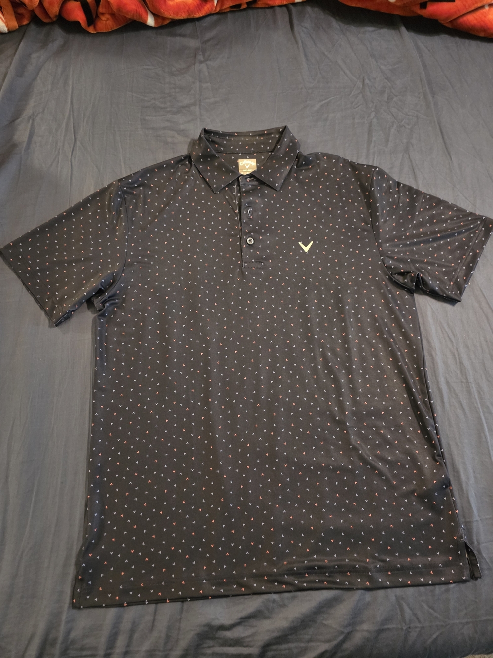 Callaway Navy Polo with Red & Blue Micro-Logo Pattern